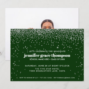 Confetti Silver and Green Photo Graduation Party Invitation
