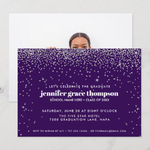 Confetti Silver and Purple Photo Graduation Party Invitation