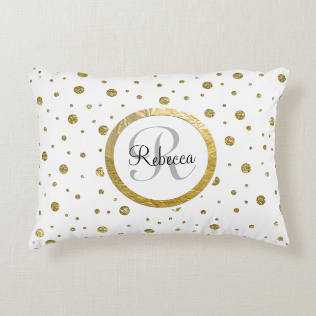 Confetti Silver/Gold Monogram Accent Pillow (Front)