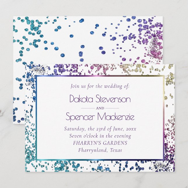 Confetti Sparkle | Colourful Diamond Dust Wedding Invitation (Front/Back)