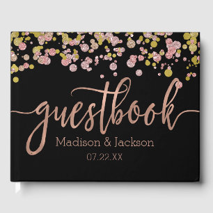 Confetti Sparkle Shine Rose Gold Wedding Monogram Guest Book