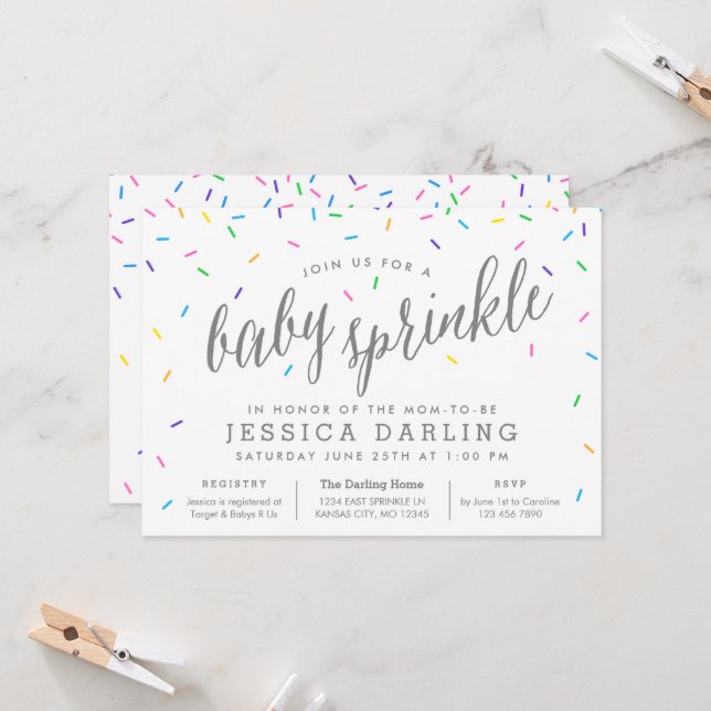 Confetti Sprinkles Baby Sprinkle Invitations (Front/Back In Situ)
