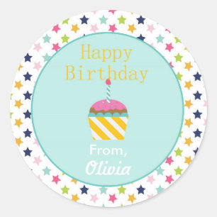 Confetti Stars Personalized Birthday Sticker