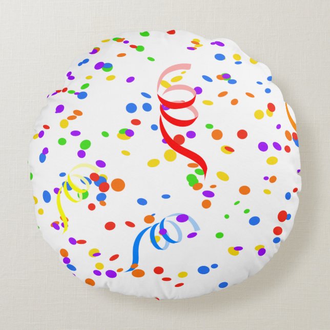 Confetti streamer party carnival round pillow (Front)