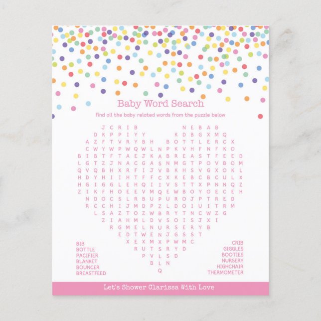 Confetti Theme Baby Shower Game Flyer (Back)