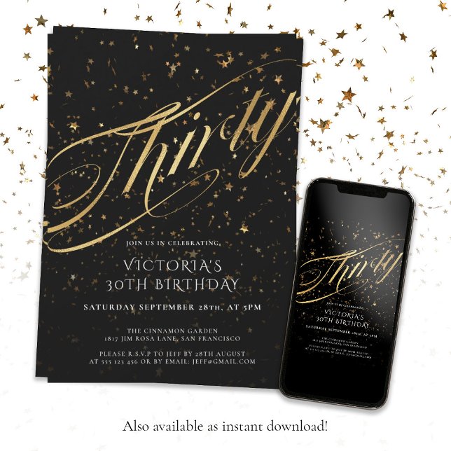Confetti Thirty Black Gold Faux Foil 30th Birthday Invitation (Confetti Thirty 30th Birthday Black Gold Faux Foil Invitation)