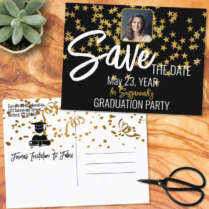 Confetti Top Custom Photo Graduation Save the Date Announcement Postcard