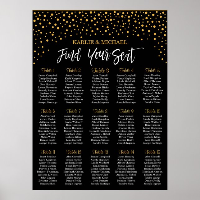Confetti Wedding Seating Chart, Editable Colour Poster (Front)