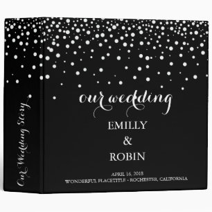 Confetti White Dots Elegant Black Wedding Binder