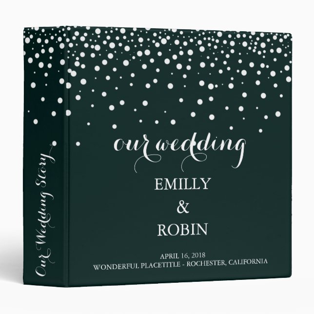 Confetti White Dots Elegant Navy Blue Wedding Binder (Front/Spine)