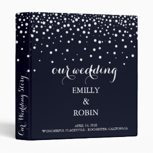 Confetti White Dots Elegant Navy Blue Wedding Binder