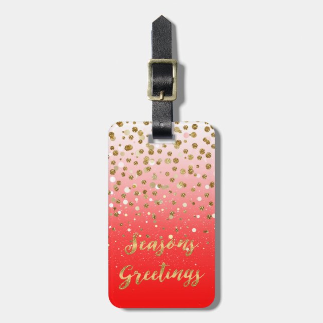 Confetti Xmas “Seasons Greetings” Luggage Tag (Front Vertical)