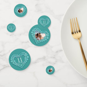 Confettis 11e anniversaire mariage turquoise photo du coeur