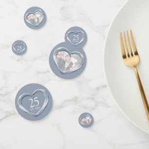 Confettis 25e anniversaire mariage argent coeur et photo