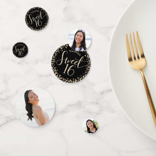 Confettis 3 Photo Sweet 16 Anniversaire Black Gold Parties s (Groupe)