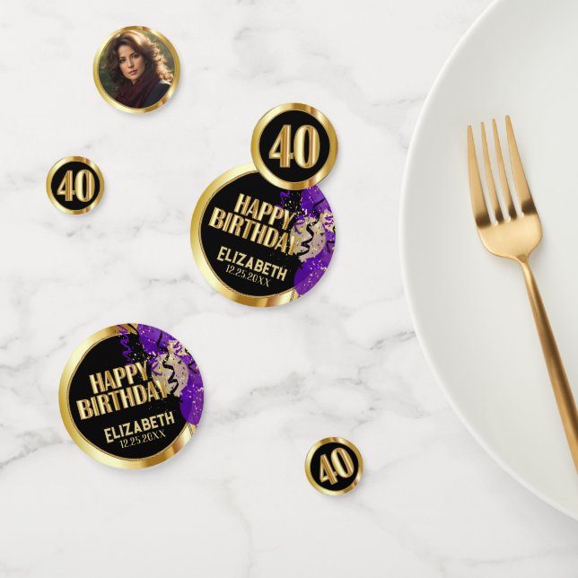 Confettis 40e anniversaire - violet, noir et or - Photo (Groupe)