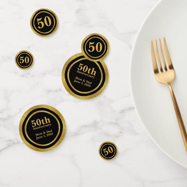 Confettis 50e anniversaire Black and Gold Elegant Modèle (Groupe)