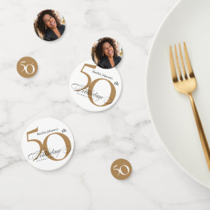 Confettis 50e Anniversaire Blanc Or Élégante Calligraphie Ch