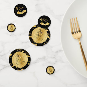 Confettis 50e anniversaire de Mariage d'or sur le noir