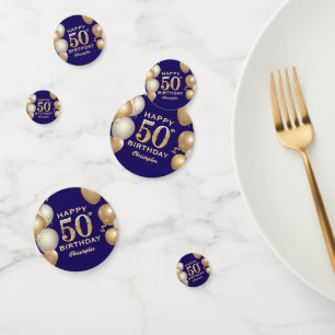 Confettis 50e Anniversaire Marine Bleu et Ballons d'or