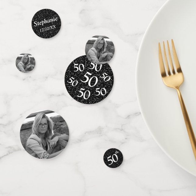 Confettis 50e anniversaire Photo Parties scintillant noire T (Groupe)
