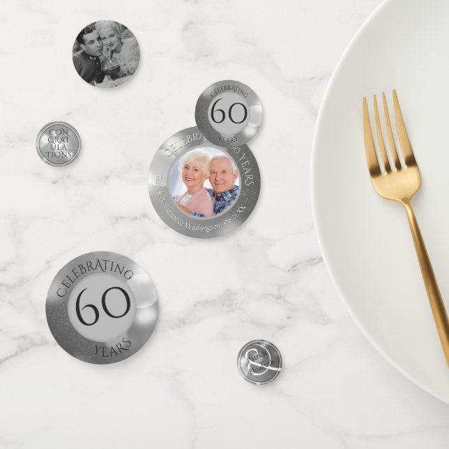 Confettis 60e anniversaire de Mariage Photo Silver personnal (Groupe)