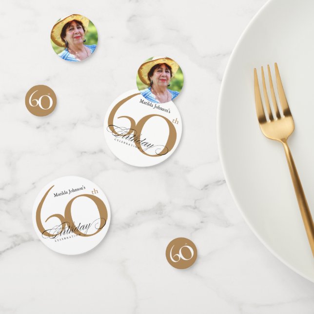Confettis 60e Anniversaire Gold White Elegant Calligraphie C (Groupe)