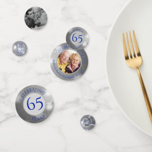 Confettis 65e anniversaire du Mariage Photo Blue Silver
