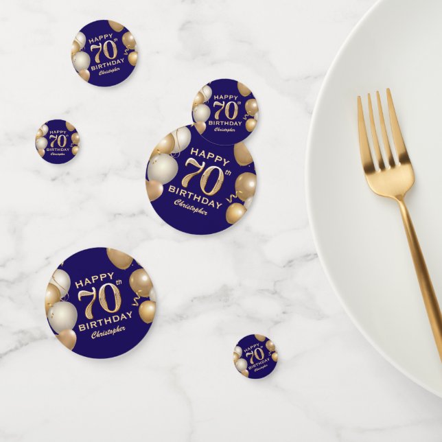 Confettis 70e Anniversaire Marine Bleu et Ballons d'or (Groupe)