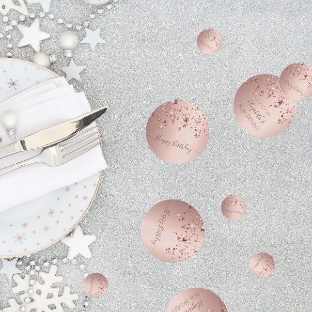 Confettis 80e anniversaire rose or rose étoiles glam (Créateur téléchargé)
