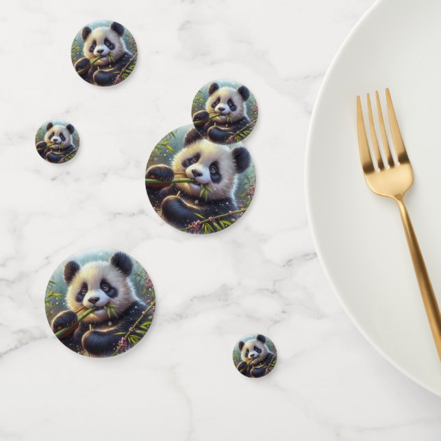 Confettis Adorable Ours De Panda Mangeant Bambou (Groupe)