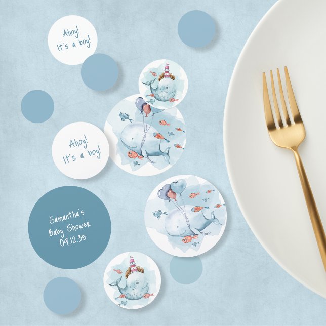 Confettis Ahoy C'est un garçon mignon Baby shower baleine (Ahoy It's A Boy Cute Whale Baby Shower Confetti
)