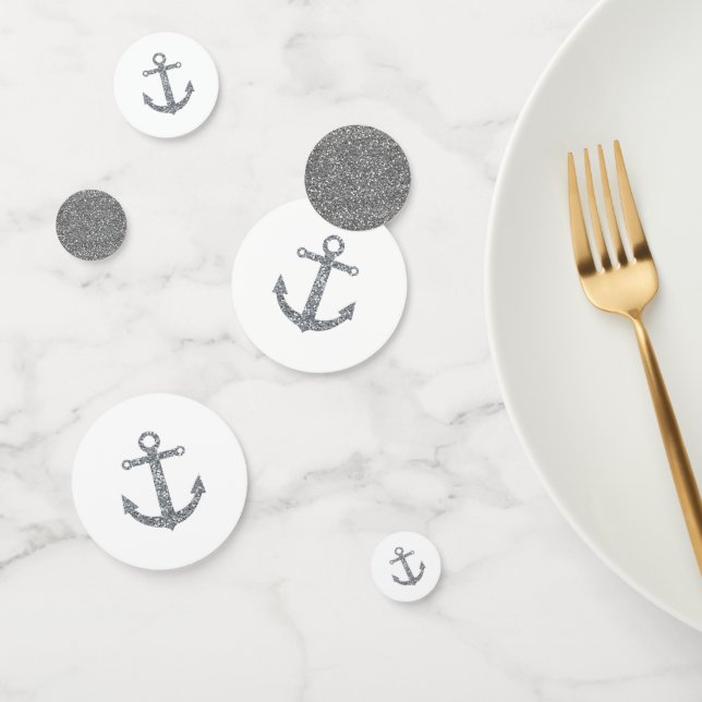 Confettis Ancre de Parties scintillant en argent et blanc Na (Groupe)