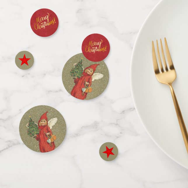 Confettis Ange de Noël victorien Petit Arbre Étoiles rouges (Groupe)