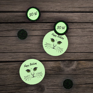 Confettis Anniversaire Chat visage Vert yeux Pois