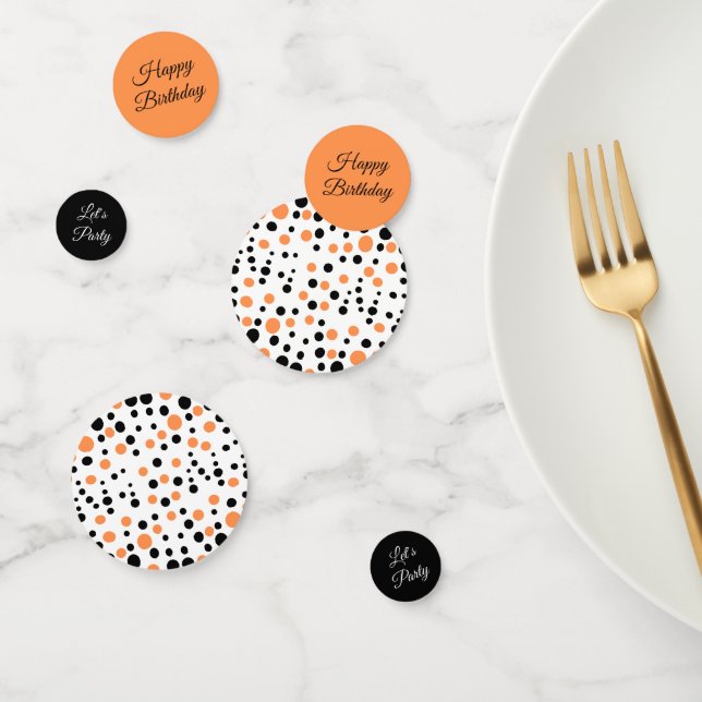 Confettis Anniversaire de la Polka orange et noire (Groupe)