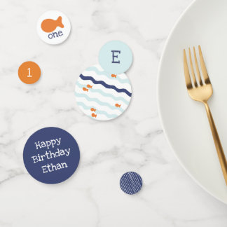 Confettis Anniversaire de poisson d'or bleu orange blanc Con