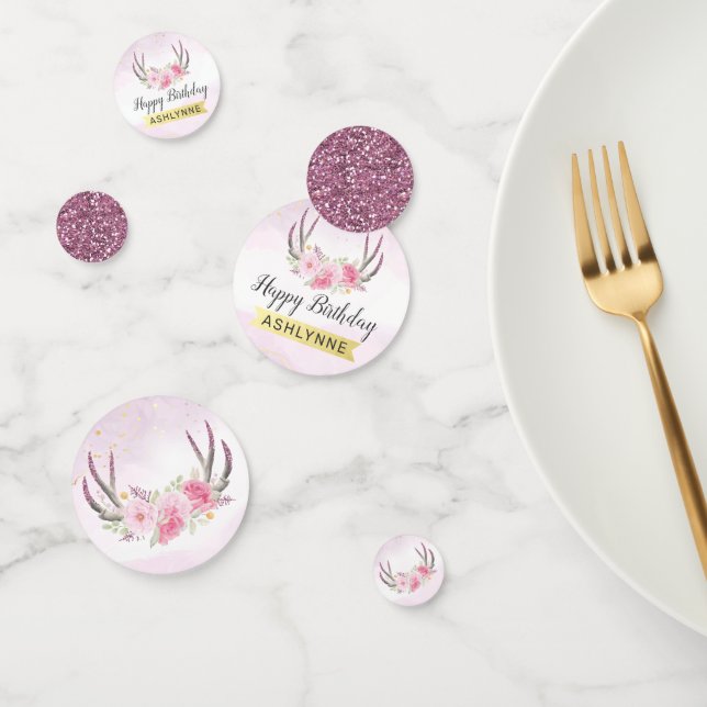 Confettis Anniversaire Rustique Floral Antlers Blush Rose &  (Groupe)