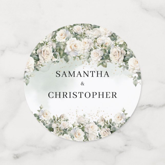 Confettis Aquarelle blanc roses vert et or mariage (Moyen recto)