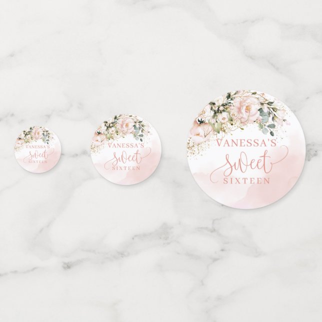 Confettis Aquarelle Blush rose eucalyptus sweet sixteen (Devant)