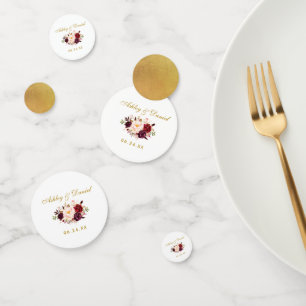 Confettis Aquarelle Bourgogne Floral Mariage or