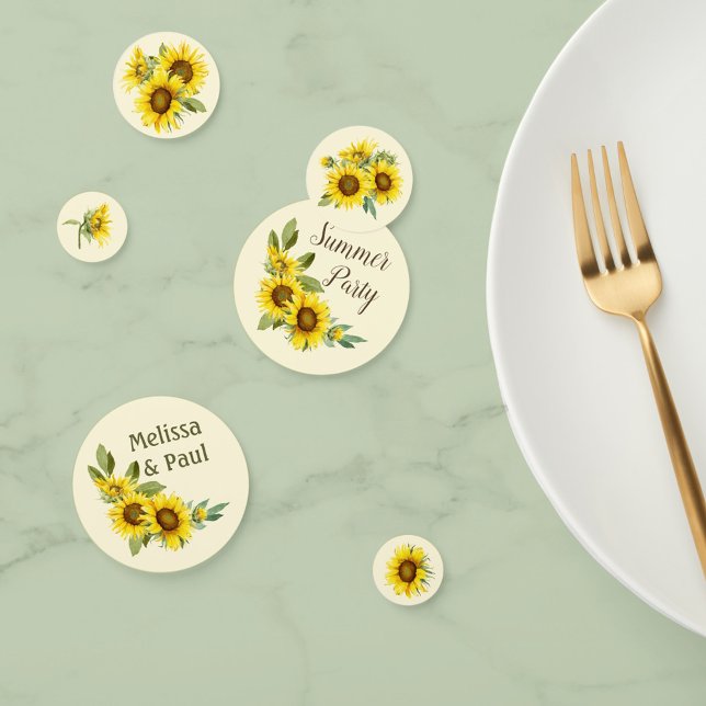Confettis Aquarelle tournesol avec feuillage personnalisé (Créateur téléchargé)