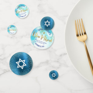Confettis Aquarelle Turquoise B'nai Mitzvah Gold Script