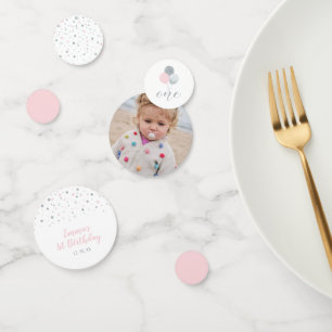Confettis Argent et rose Balloons Fille 1er fête d'anniver