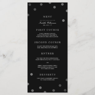 Confettis argentés et menu noir de fête