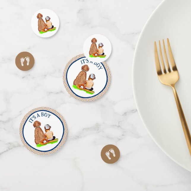 Confettis Baby Boy and Dog Baseball Baby shower à thème (Groupe)