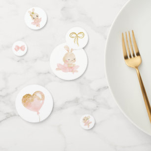 Confettis Baby shower Ballerina à lapin rose et or