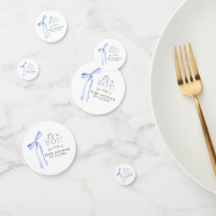 Confettis Baby shower Bleu Bow Invitation, Baby shower garço