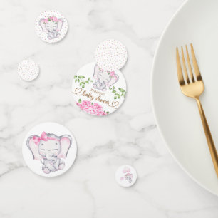 Confettis Baby shower d'aquarelle à l'éléphant et aux fleurs