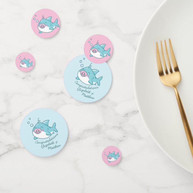 Confettis Baby shower de requin mignon Kawaii fille rose (Groupe)